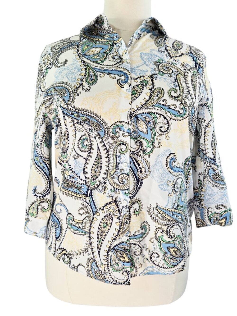 Chico's 100% Cotton Multicolor Paisley Button-Up Shirt Artsy Boho Comfy